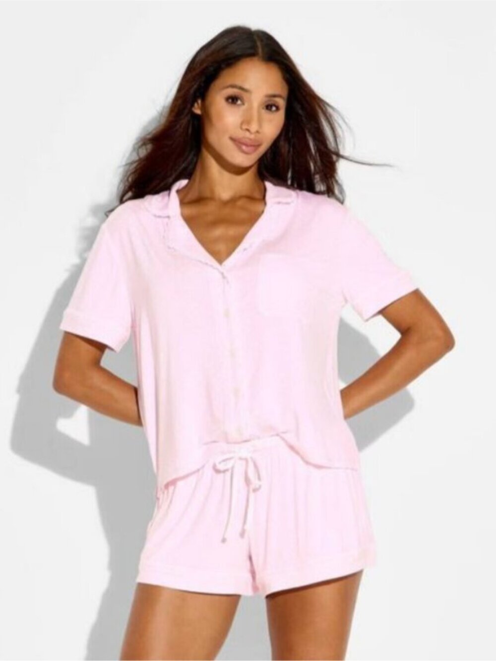 Wild Fable x Olivia Dayton Pink Lace Trim Jersey Pajama Set Shirt Shorts XL